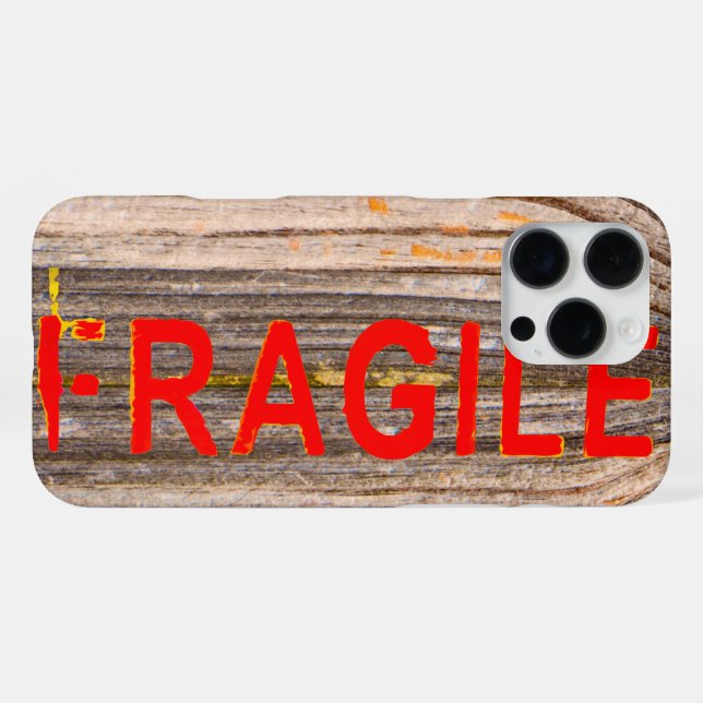 Coque iPhone Marquages FRAGILE - Déchiré - Pelé - Texture Bois (Verso Horizontal)