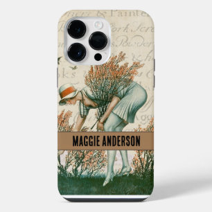 Coque Pour Pour iPhone 14 Pro Max Marque adorable rétro dame dans les bois marron