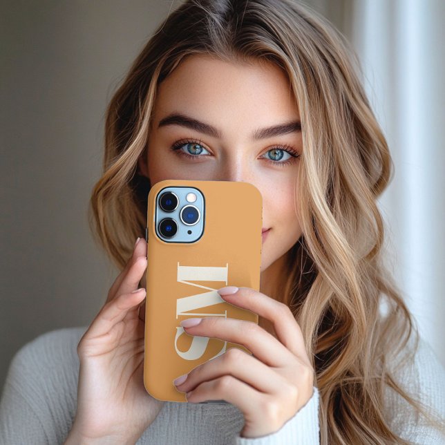 Coque iPhone Marque initiale élégante de moutarde  (Créateur téléchargé)