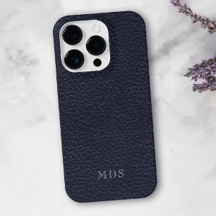 Coque iPhone 15 Pro Max Marque Monogramme en Fausse Peausserie Bleu Minuit