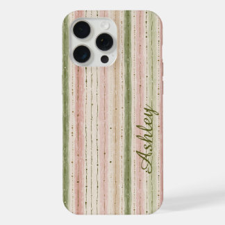 Coque iPhone 15 Pro Max Marque rayée rose vert tendance