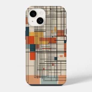 Coque Pour iPhone 14 marron blanc et noir bleu petites lignes