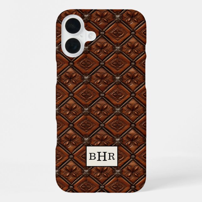 Coque iPhone Marron Diamant Cuir Monogrammé (Verso)