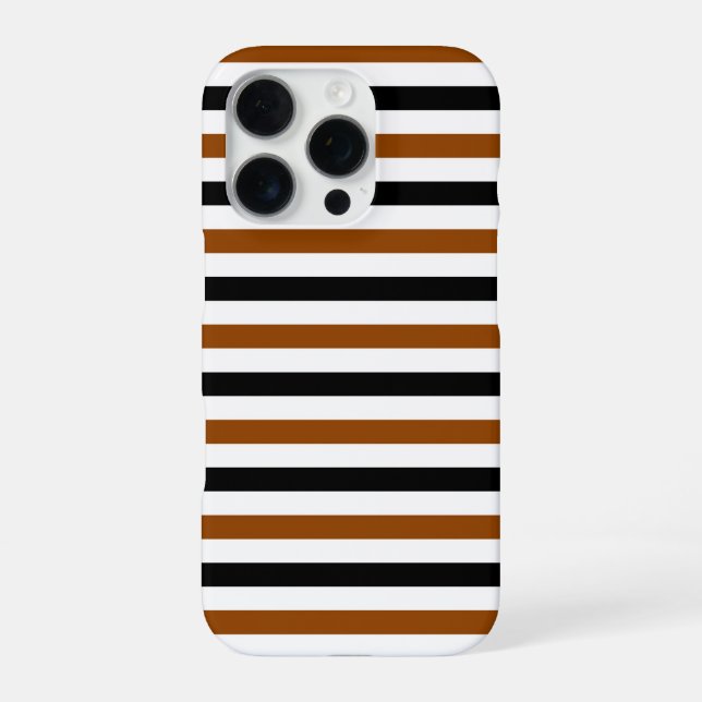 Coque iPhone Marron Noir et blanc motif à rayures (Verso)