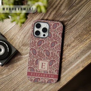 Coque iPhone 15 Pro Max Marron Rouge Gris Beige Rose Paisley Personnalisab