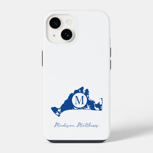 Coque iPhone Martha's Vineyard Simple Map Monogram Blue Name (Verso)