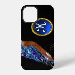 Coque iPhone 12 MARTIN-PÊCHEUR MONOGRAMME , Bleu Électrique, Noir