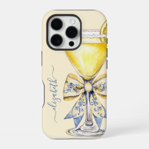Coque iPhone 16 Pro Martini au Citron Élégant Monogrammé