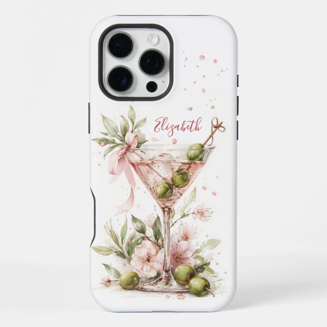 Coque iPhone Martini Élégant Monogrammé (Verso)