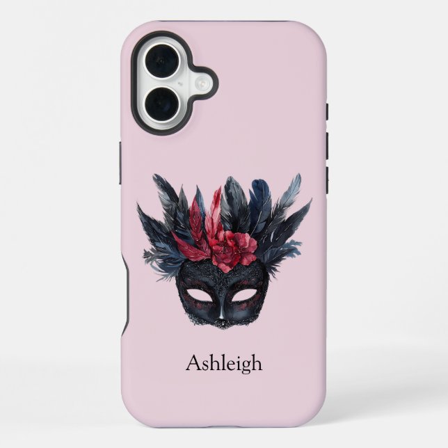 Coque iPhone Masque à plumes rouges noires (Verso)