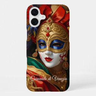 Coque iPhone 16 Plus Masque de Carnaval de Venise or bleu rouge