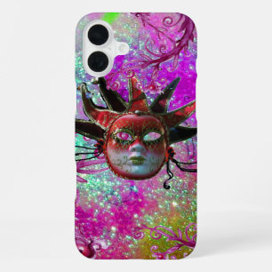 Coque iPhone 16 Plus Masque de JESTER ROUGE NOIR Fête de Mascarade Viol