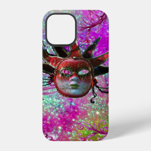 Coque iPhone 12 MASQUE DE JESTER ROUGE NOIR Fête masquée Violet Bl