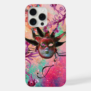 Coque iPhone 15 Pro Max Masque de JESTER ROUGE NOIR Mascarade Monogramme R