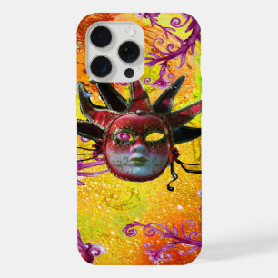 Coque iPhone 15 Pro Max MASQUE DE JOUEUR ROUGE NOIR Mascarade Jaune Violet