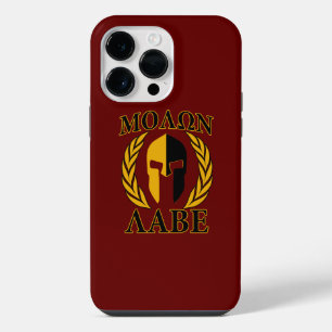 Coque Pour Pour iPhone 14 Pro Max Masque de Spartan Molon Labe Lauriers Bourgogne Dé