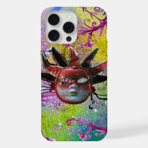 Coque iPhone 15 Pro Max MASQUE JESTER ROUGE NOIR Mascarade violet vert