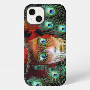 ETUI iPhone 13 MASQUE ROUGE AVEC FÊTE DE MASQUERADE À PLUMES DE P