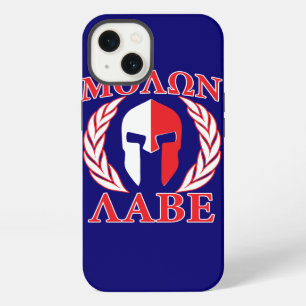 Etui iPhone 13 Masque spartiate Molon Labe Laurier Bleu marine