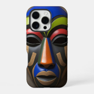 Coque iPhone 16 Pro Masque tribal africain Symbolisme géométrique