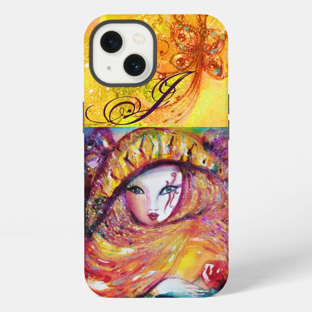 COQUE iPhone MASQUE VENITIEN - MASQUE AU MONOGRAMME JAUNE (Verso)