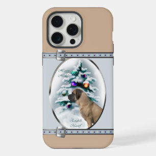 Coque iPhone 15 Pro Max Mastiff anglais Mignonne Bleu Noël
