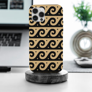 Coque iPhone 15 Pro Max Méandre grec, motif de vague méditerranéen, marron