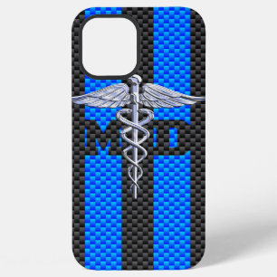 Coque iPhone 12 Pro Max Médecin MD Caducée sur des rayures vibrantes