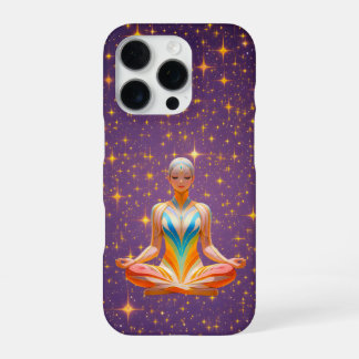 Coque iPhone 16 Pro Méditer femme & ciel étoilé violet