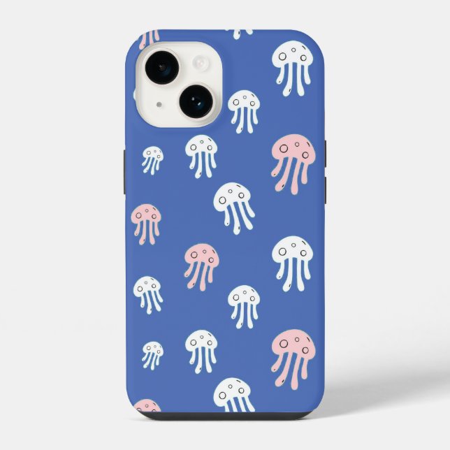 Coque iPhone Méduses sur fond bleu (Verso)