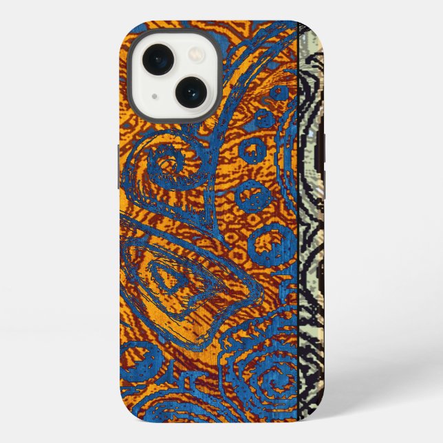 Coque iPhone Mehndi tribal bleu et orange complexe (Verso)