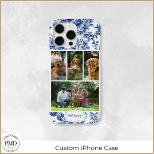 Coque iPhone 16 Pro Max Meilleur Chien Ever Quatre Photo Floral Toile Bleu