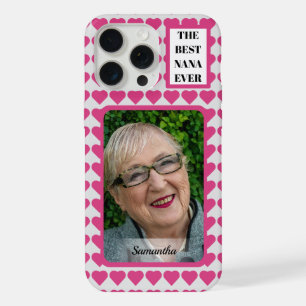Coque iPhone 15 Pro Max Meilleur Nana Jamais Nom Photo Coeurs Roses