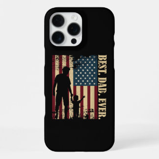 Coque iPhone 16 Pro Max Meilleur Papa Avec Nous Drapeau Américain Vintage