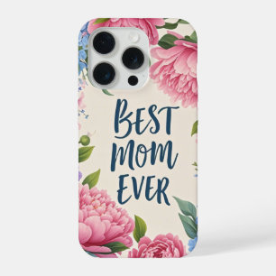 Coque iPhone 15 Pro Meilleure Maman du Monde Fleur de Pivoine Élégan