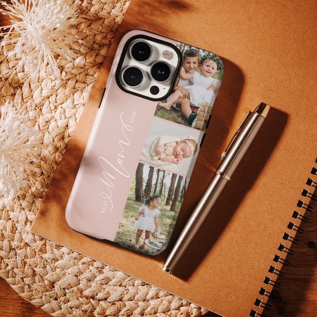 Coque iPhone Meilleure Maman Script Fête des Mères 3 Collage de (Best Mom Ever Script Mother's Day 3 Photo Collage Case-Mate iPhone Case)
