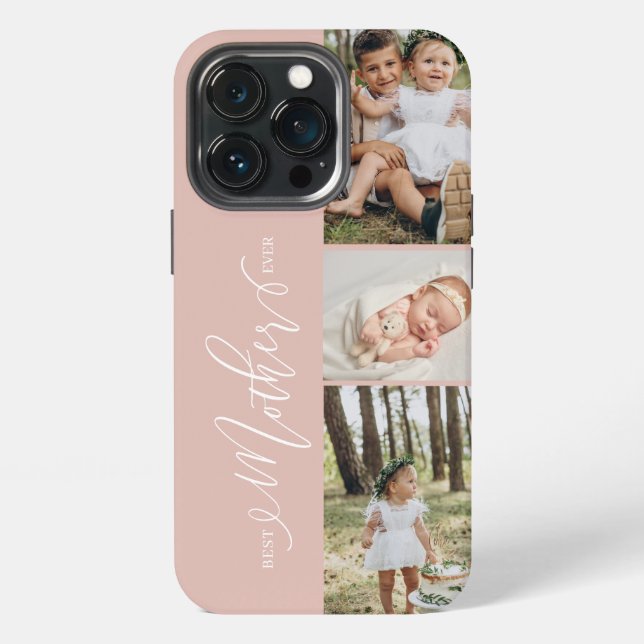 Coque iPhone Meilleure Mère Script Collage de photos de la fête (Dos)