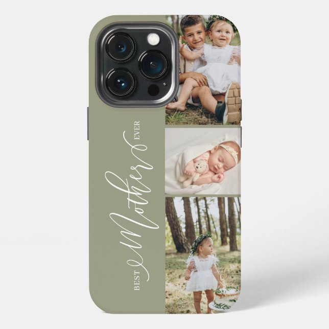 Coque iPhone Meilleure Mère Script Collage de photos de la fête (Dos)