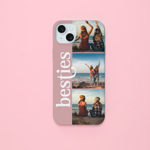 Coque iPhone 15 Plus Meilleures Amies Trois Grille de Photos Rose Barre