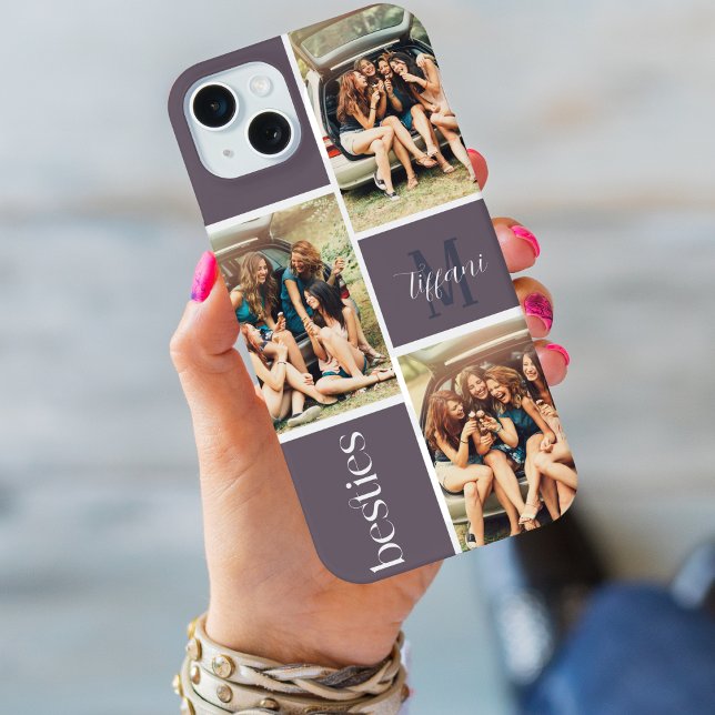 Coque iPhone Meilleures Amies Trois Photo Monogramme Grille Vio (Créateur téléchargé)