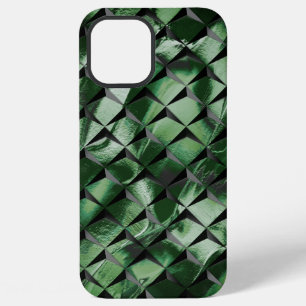 Coque iPhone 12 Pro Max Mélange de carrés 3D avec une image vert foncé de