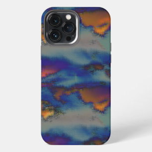 Etui iPhone 13 Pro Max Mélange d'orange et de bleu taché avec effet rayé