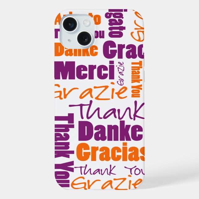 Coque iPhone Merci de typographie multilingue violet orange (Verso)