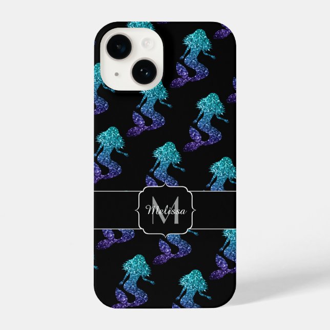Coque iPhone Mermaid aqua bleu ombre motif Monogramme (Verso)