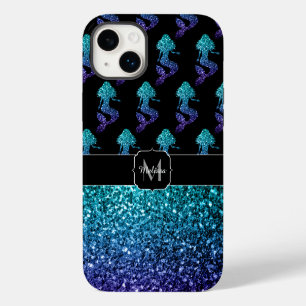 Mermaid aqua bleu ombre motif Monogramme