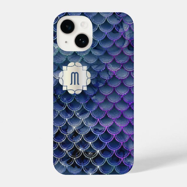 Coque iPhone Mermaid Monogram Blue & Purple iPhone 14 Coques (Verso)