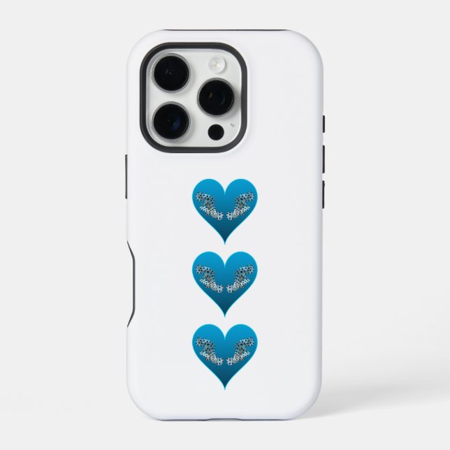 Coque iPhone Mérou - Cœurs bleus, disposés verticalement |  (Verso)