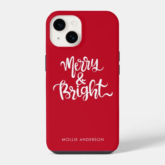 Coque iPhone Merry and Bright Typographie Script Rouge   (Verso)