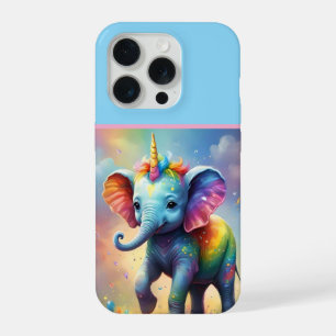 Coque iPhone 15 Pro Merveilles radieuses : L'éléphant bébé licorne arc