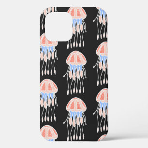 Coque iPhone 12 Merveilleux vintage motif sans soudure de méduse.